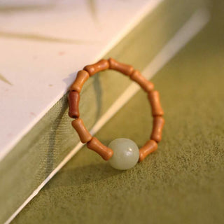Buddha Gift Hetian Jade Beaded Bamboo Prosperity Luck Ring