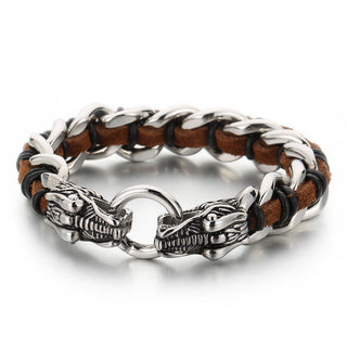 Buddha Gift Dragon Leather Titanium Steel Protection Luck Braided Bracelet
