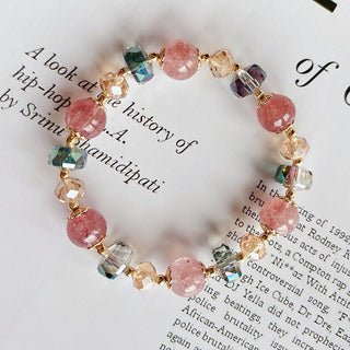 Buddha Gift Natural Strawberry Quartz Colorful Crystal Positive Bracelet