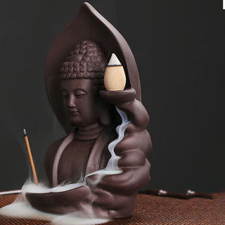 Buddha Gift Tibetan Avalokitesvara Buddha Lotus Healing Backflow Smoke Fountain Incense Burner