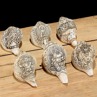 Buddha Gift Tibetan Handmade Engraved Shankha Buddha Avalokitesvara Conch Shell Wealth Decoration