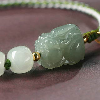 Buddha Gift Natural Hetian Jade PiXiu Luck Fu Character String Bracelet