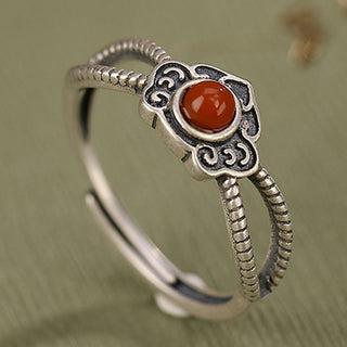 Buddha Gift 925 Sterling Silver Red Agate Bead Logical Thinking Ring
