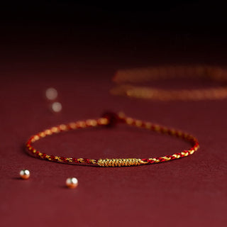 Buddha Gift 14K Gold Plated Handmade Red Gold Rope King Kong Knot Braided Luck Bracelet