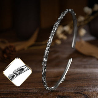 Buddha Gift 925 Sterling Silver Handmade Vines Engraved Protection Bracelet Bangle