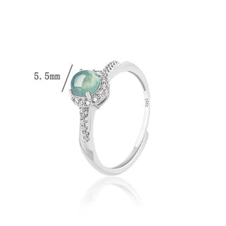 Buddha Gift 925 Sterling Silver Round Jade Luck Prosperity Adjustable Ring