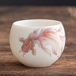 Buddha Gift Koi Fish White Porcelain Ceramic Teacup Kung Fu Tea Cup
