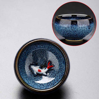 Buddha Gift Small Koi Fish Kiln Change Chinese Jianzhan Ceramic Teacup Kung Fu Tea Cup 60ml