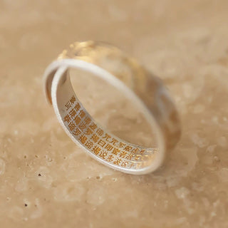 Buddha Gift 999 Sterling Silver Gold-Painted Joyful Flower Pattern Peaceful Heart Sutra Ring