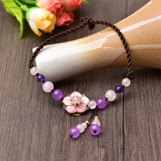 Buddha Gift Natural Amethyst Rose Quartz Crystal Charm Lucky Healing Anklet