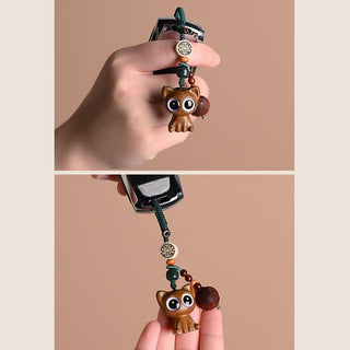 Buddha Gift Green Sandalwood Lucky Cat Koi Fish Cure Key Chain Phone Hanging Decoration
