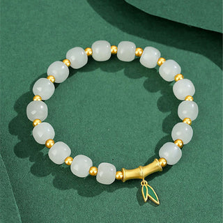 Buddha Gift 925 Sterling Silver Hetian White Jade Bamboo Luck Bracelet