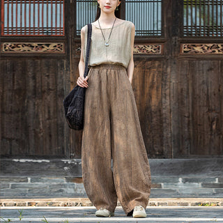 Buddha Gift Ramie Cotton Linen Pants Tie-dye Design Trousers Loose Zen Yoga Women's Pants with Pockets