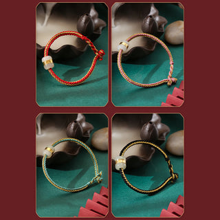 Buddha Gift 999 Gold Hetian White Jade Om Mani Padme Hum Fu Character Luck Braided Bracelet
