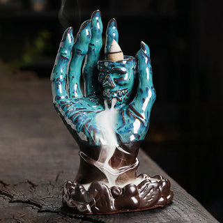 Buddha Gift Halloween Ghost Hand Skull Head Ceramic Peace Healing Incense Burner Decoration