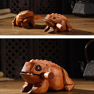 Buddha Gift Handcrafted FengShui Wealth Luck Frog Mini Wooden Croaking Frog Guiro Decoration