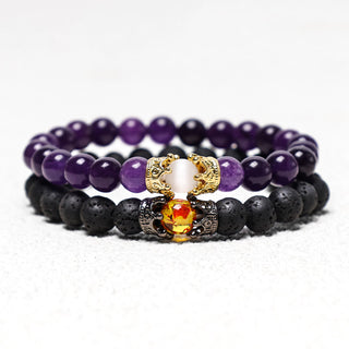 Buddha Gift Natural Stone King&Queen Crown Healing Energy Beads Couple Bracelet