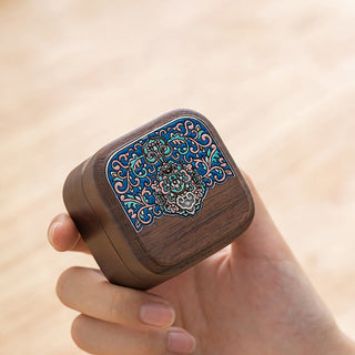 Buddha Gift Retro Handmade Black Walnut Wood Ring Jewelry Storage Box Leaf Wooden Gift Box