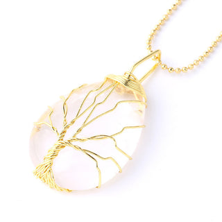 Buddha Gift Natural Quartz Crystal Tree Of Life Healing Energy Necklace Pendant