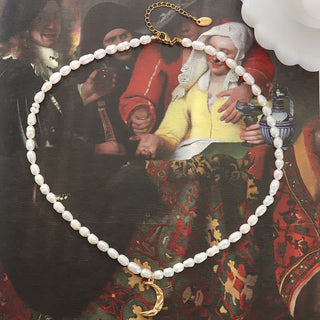 Buddha Gift Pearl Crescent Moon Calm Necklace Pendant