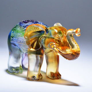 Buddha Gift Handmade Liuli Crystal Elephant Art Piece Wisdom Wealth Home Decoration