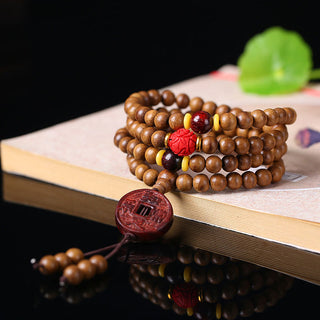 Buddha Gift 108 Mala Beads Peach Wood Bodhi Seed Lotus Prayer Meditation Bracelet