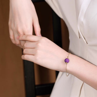 Buddha Gift 925 Sterling Silver Plated Gold Natural Purple Mica Stone Relief Bead Positive Necklace Pendant Bracelet Set