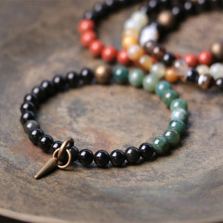 Buddha Gift Black Obsidian Sodalite Crystal Copper Strength Couple Bracelet