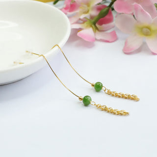 Buddha Gift 925 Sterling Silver Natural Hetian Cyan Jade Bead Luck Phoenix Tail Drop Earrings