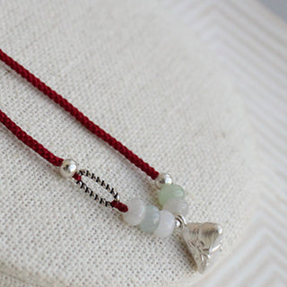 Buddha Gift 925 Sterling Silver Jade Red String Zongzi Charm Abundance Bracelet
