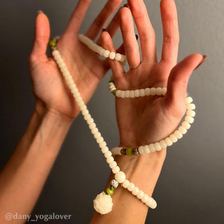 Buddha Gift White Jade Bodhi Lotus Mala Harmony Necklace Bracelet