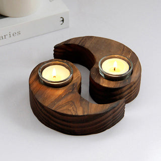 Buddha Gift Yin Yang Wood Candle Holder Meditation Rituals Use Items