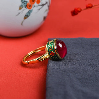 Buddha Gift 925 Sterling Silver Red Corundum Courage Ring