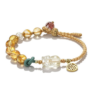 Buddha Gift Citrine PiXiu Fu Character Prosperity String Braided Bracelet