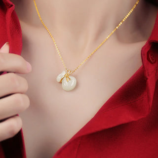 Buddha Gift Natural Hetian White Jade Luck Money Bag Necklace Pendant