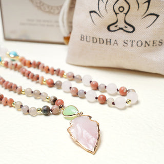 Buddha Gift Natural Rose Quartz Crystal Stone Healing Arrowhead Necklace Pendant