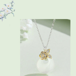 Buddha Gift 925 Sterling Silver Round Chalcedony Twelve Months Flower Harmony Necklace Pendant