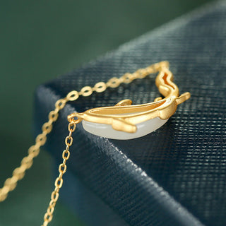 Buddha Gift 925 Sterling Silver White Jade Dolphin Luck Necklace Pendant