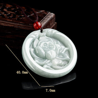 Buddha Gift Natural Jade Lotus Flower Carved Prosperity Necklace Pendant