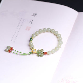 Buddha Gift 925 Sterling Silver Jade Luck Flower Butterfly Bracelet