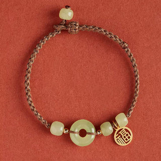 Buddha Gift Round Peace Buckle Jade Lotus Happiness Abundance Wealth String Bracelet
