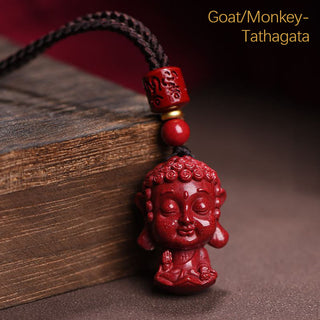 Buddha Gift Chinese Zodiac Natal Buddha Natural Cinnabar Amulet Keep Away Evil Spirits Necklace Pendant