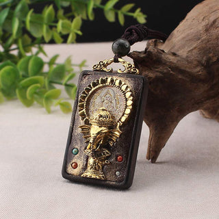 Buddha Gift Ebony Wood Elephant God of Fortune Buddha Blessing Necklace String Pendant