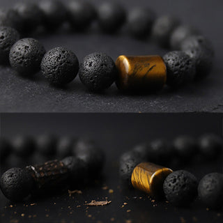Buddha Gift Lava Rock Ebony Wood Tiger Eye Support Healing Bracelet