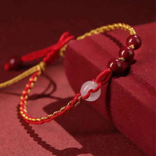 Buddha Gift Natural Cinnabar Jade Peace Buckle Blessing Bracelet