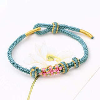 Buddha Gift Handmade Three Peach Blossoms Luck Eight Strands Braided String Bracelet