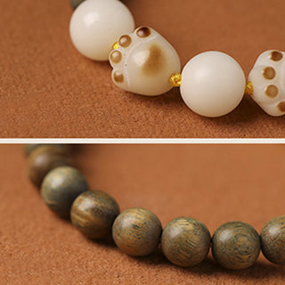 Buddha Gift Natural Green Sandalwood Bodhi Seed Cat Paw Claw Cure Bracelet
