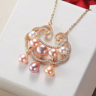 Buddha Gift 18K Gold Plated Natural Pearl Chinese Lock Charm Sincerity Necklace Pendant