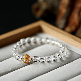Buddha Gift Natural Black Obsidian White Crystal Black Onyx Dragon Strength Bracelet