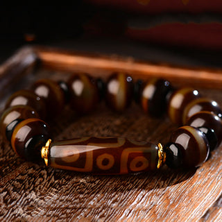 Buddha Gift Tibetan Natural Nine-Eye Dzi Bead Agate Wealth Blessings Bracelet